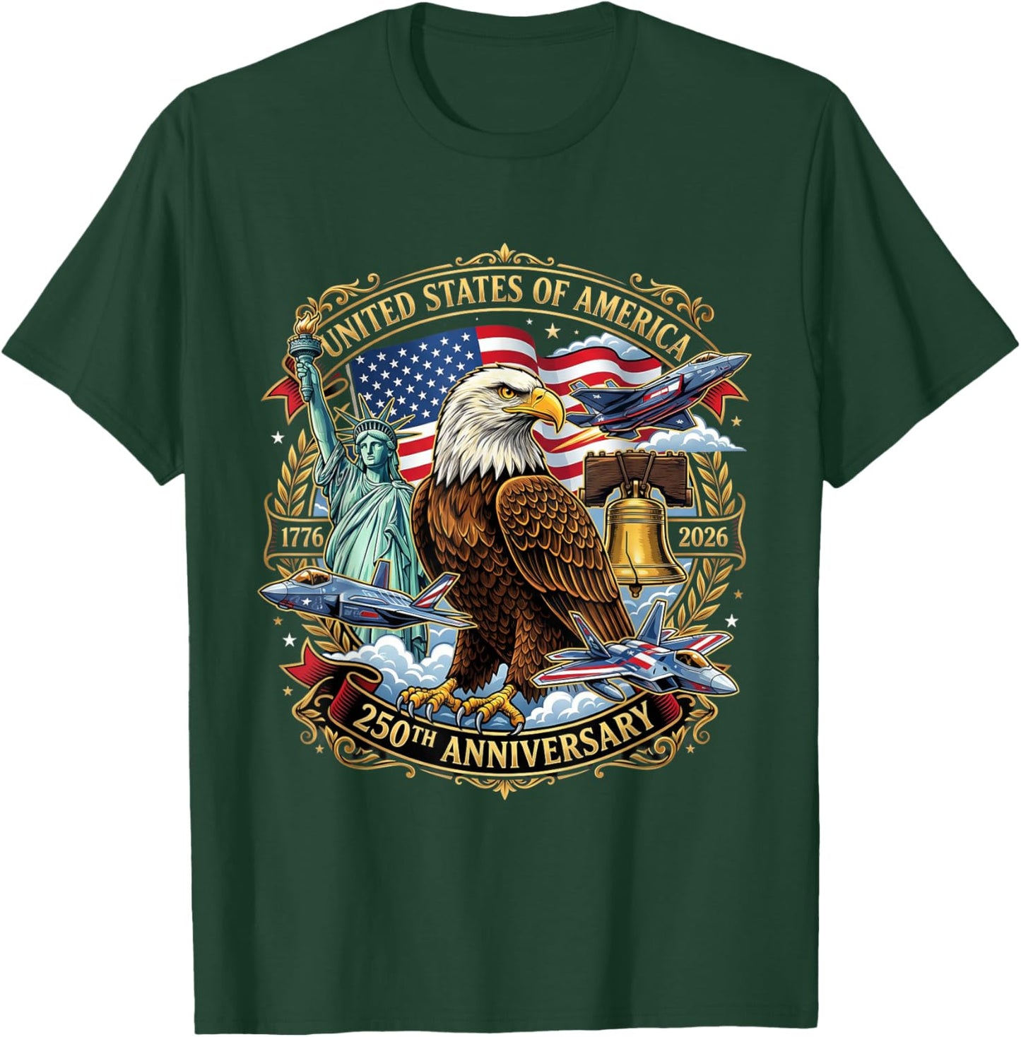USA Independence 250th Anniversary 1776 2026 Patriotic Eagle T-Shirt - T-Shirt | Forest