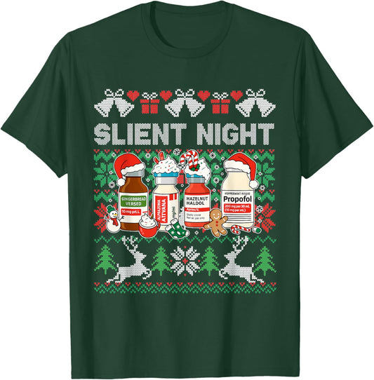 Propofol Silent Night ICU Nurses Funny Merry Ugly Christmas T-Shirt - T-Shirt | Forest
