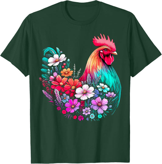 Floral Chicken Girl Flower T-Shirt - T-Shirt | Forest