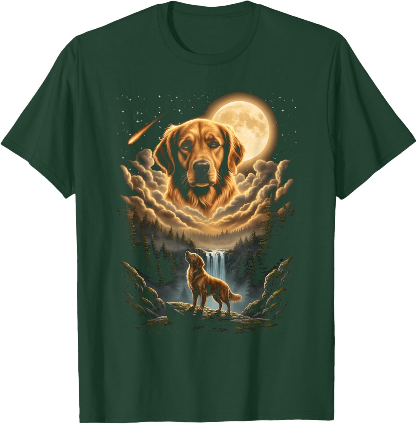 Golden Retriever Howling to The Moon Funny Dog Vintage 90s T-Shirt - T-Shirt | Forest