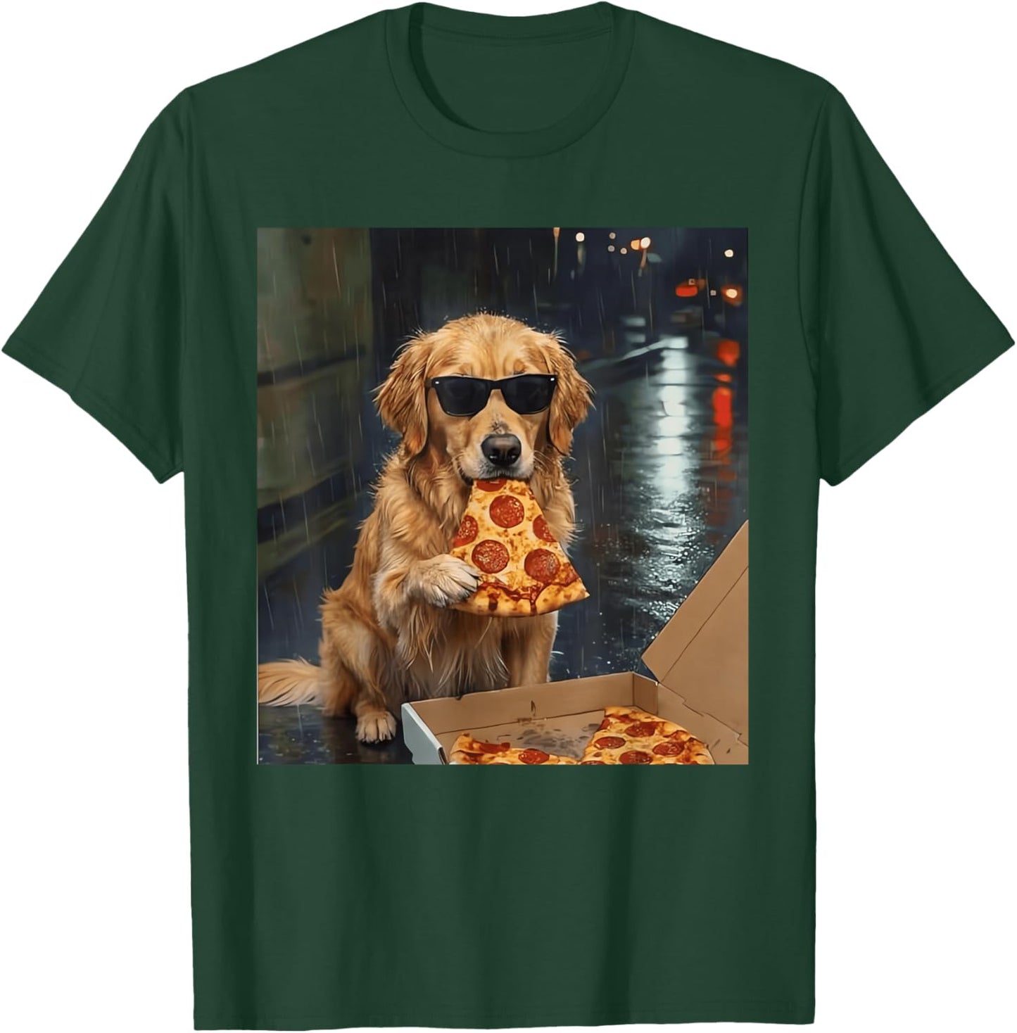 Funny Golden Retriever Dog Eating Pizza Meme Cool Dog T-Shirt - T-Shirt | Forest