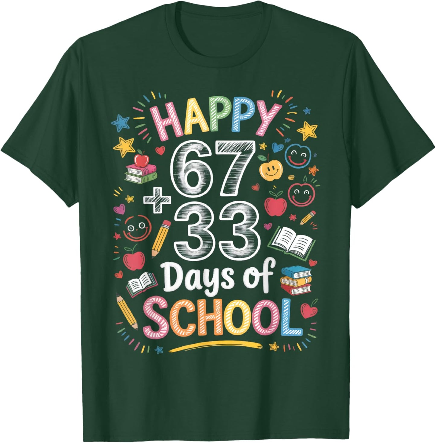 Happy 67 33 Days of School Math 100 Days Smarter Fun 67 Meme T-Shirt - T-Shirt | Forest