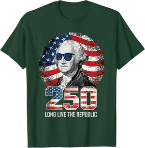Long Live The Republic USA 1776 2026 Washington 4th of July T-Shirt - T-Shirt | Forest