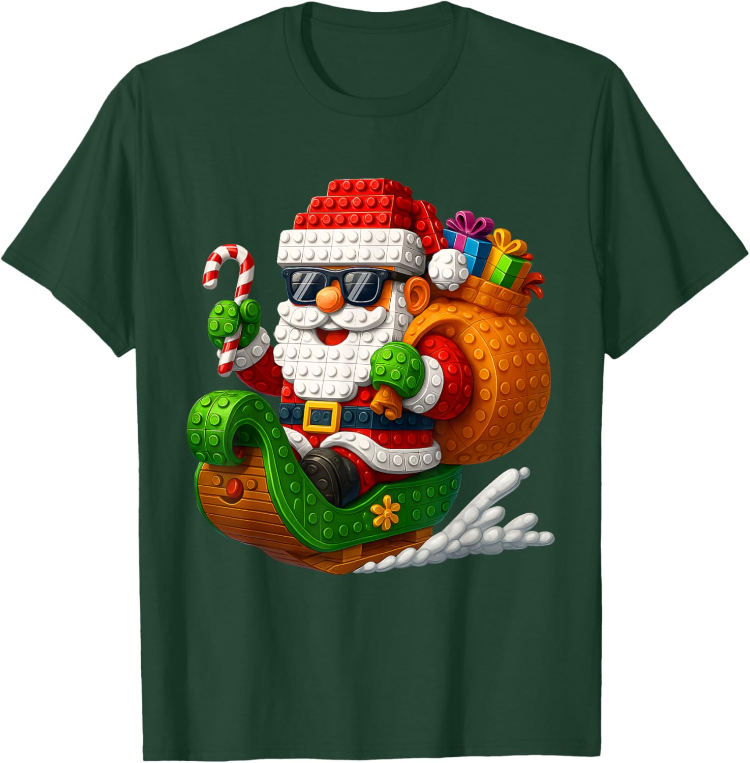 Funny Santa Buidling Brick Riding Pjs Christmas Xmas Boy T-Shirt - T-Shirt | Forest