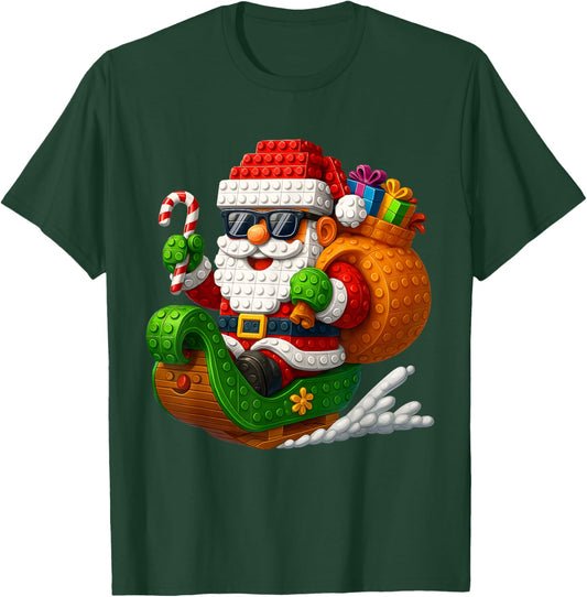 Funny Santa Buidling Brick Riding Pjs Christmas Xmas Boy T-Shirt - T-Shirt | Forest