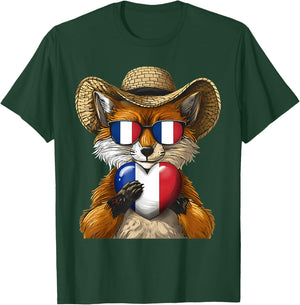 French Flag Fox France Pride T-Shirt - T-Shirt | Forest