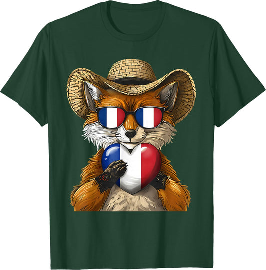French Flag Fox France Pride T-Shirt - T-Shirt | Forest