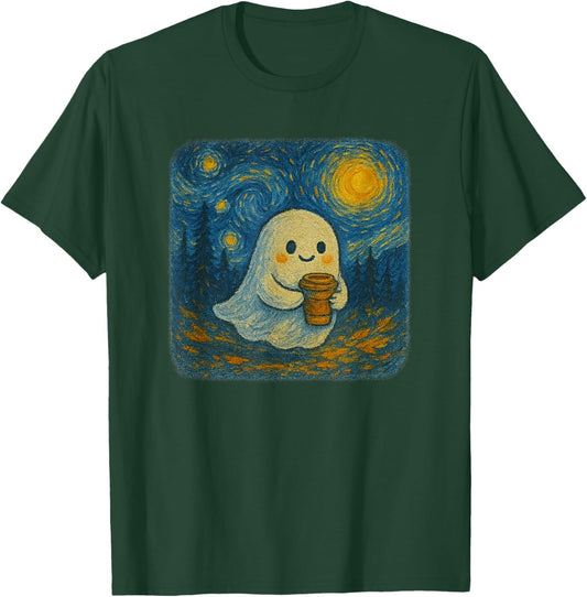 Funny Ghost Pumpkin Spice Latte Starry Night Halloween T-Shirt - T-Shirt | Forest