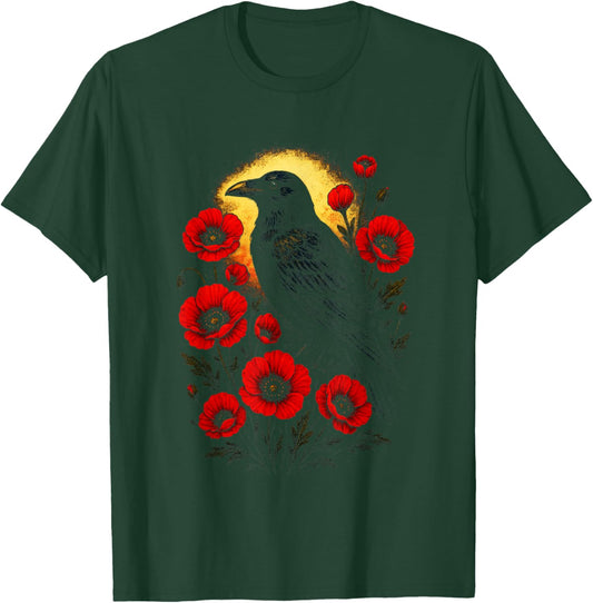 Gothic Raven and Roses - Vintage Enchanted Art T-Shirt - T-Shirt | Forest