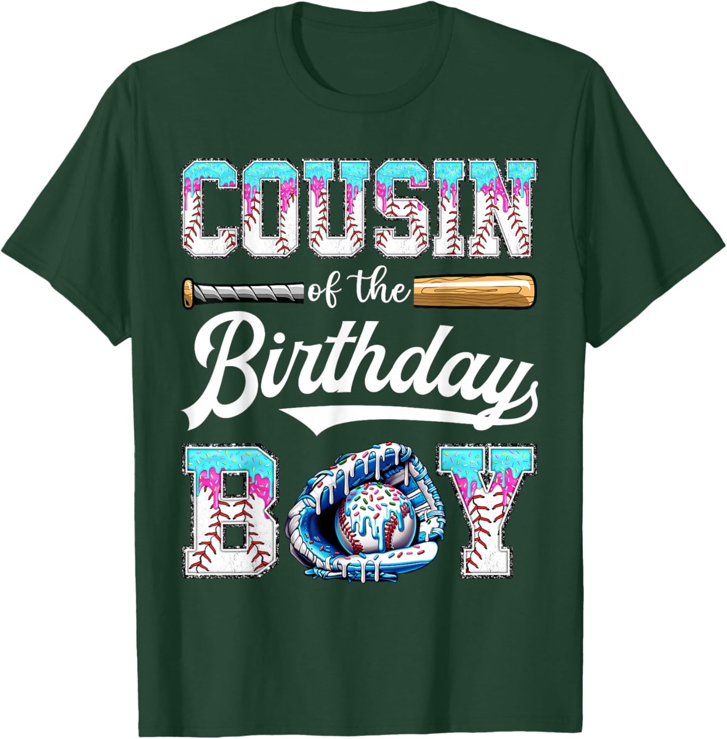 Cousin of The Birthday Boy Baseball Ice Cream Drip Matching T-Shirt - T-Shirt | Forest