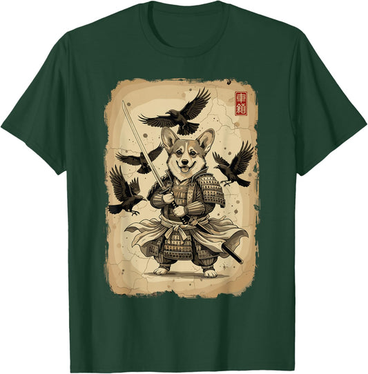Samurai Corgi Dog Shirt Warrior Vintage Graphic Japanese Men T-Shirt - T-Shirt | Forest