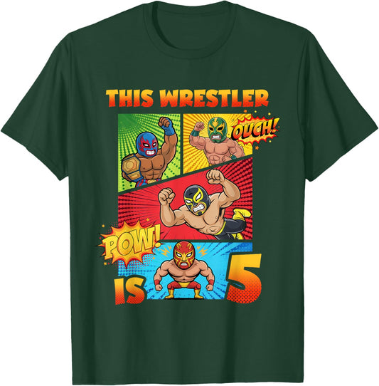 Wrestling 5th Birthday This Wrestler is 5 Cute Comic Book T-Shirt - T-Shirt | Forest