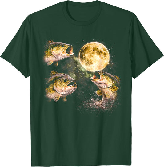 Bass Fish Howling to The Moon Vintage Angler Fisherman T-Shirt - T-Shirt | Forest