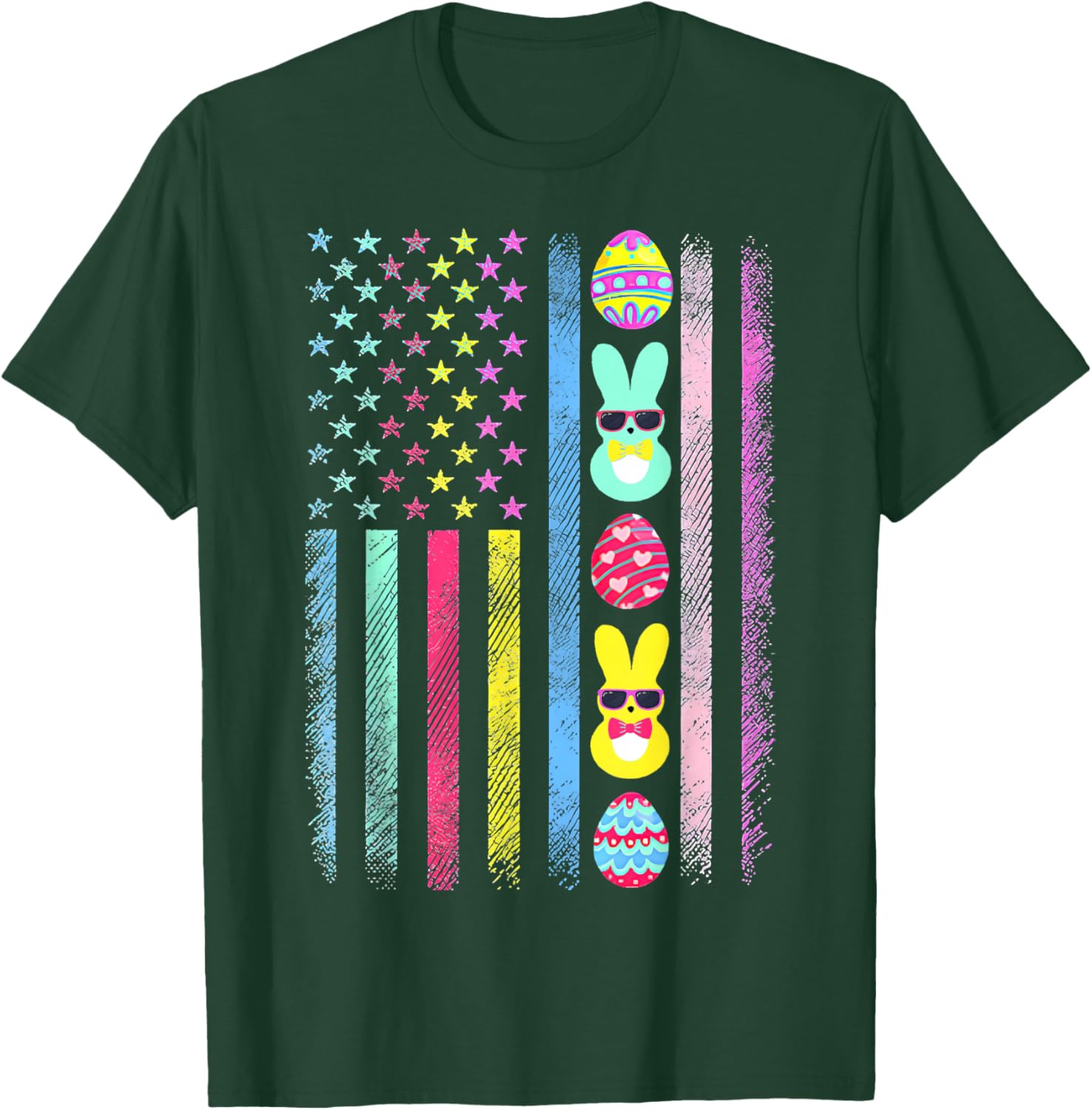 Easter Egg Bunny American Flag Patriotic Men Women Kids T-Shirt - T-Shirt | Forest