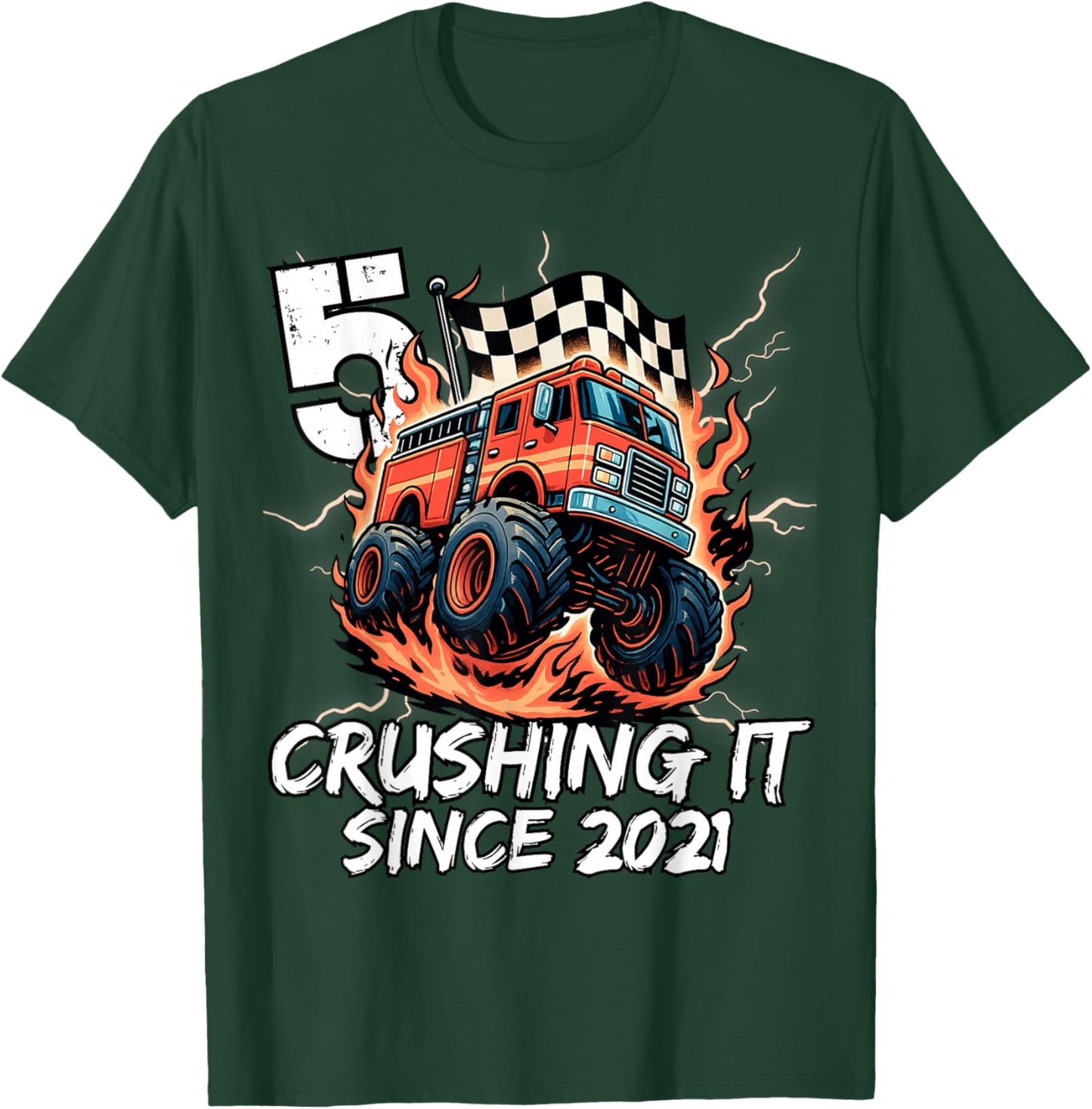 Birthday Firefighter 5 Year Old Boy 5th Bday Party Born 2021 T-Shirt - T-Shirt | Forest