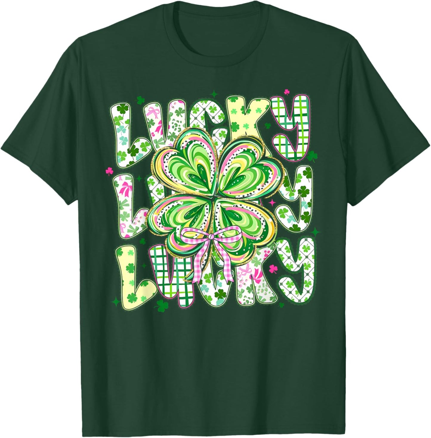 St Pattys Day Lucky Coquette Bow Shamrock St. Patrick's Day T-Shirt - T-Shirt | Forest