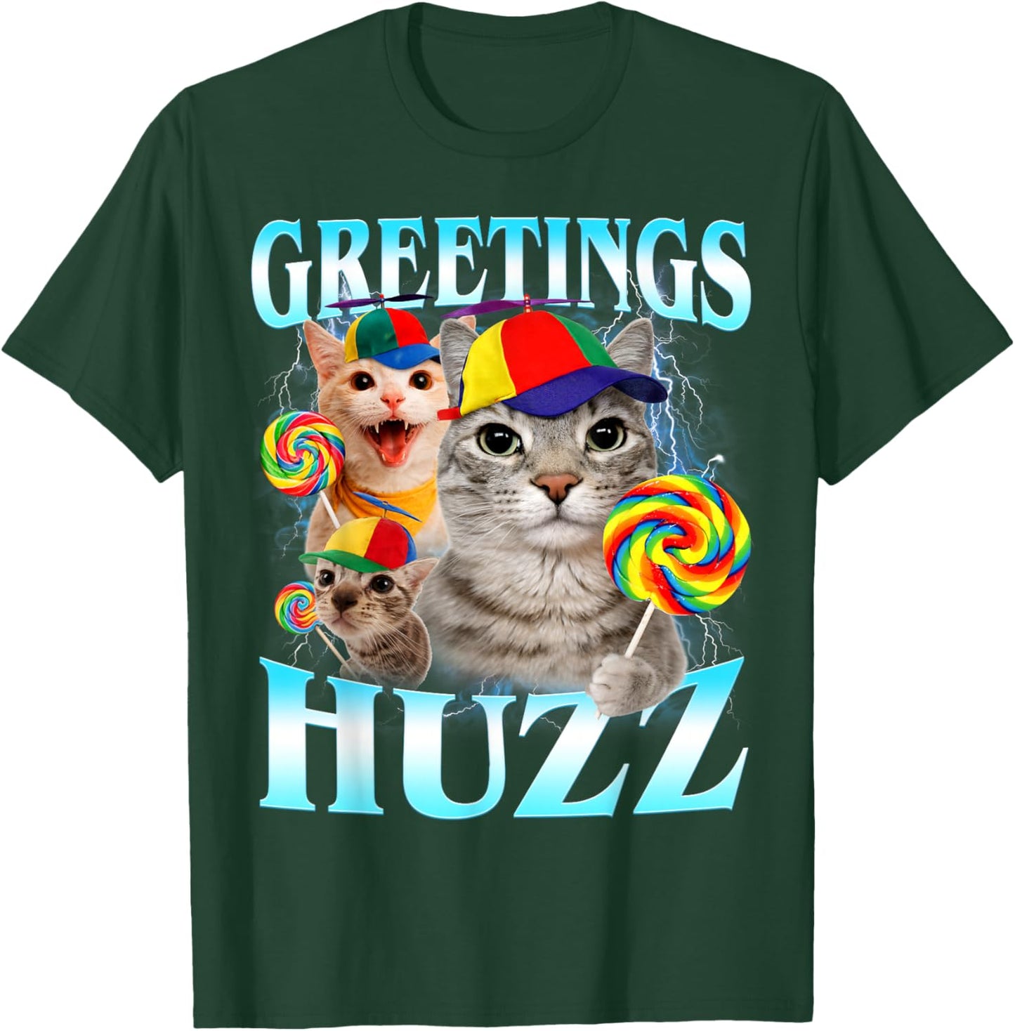 Greetings Huzz Funny Silly Cats Meme T-Shirt - T-Shirt | Forest