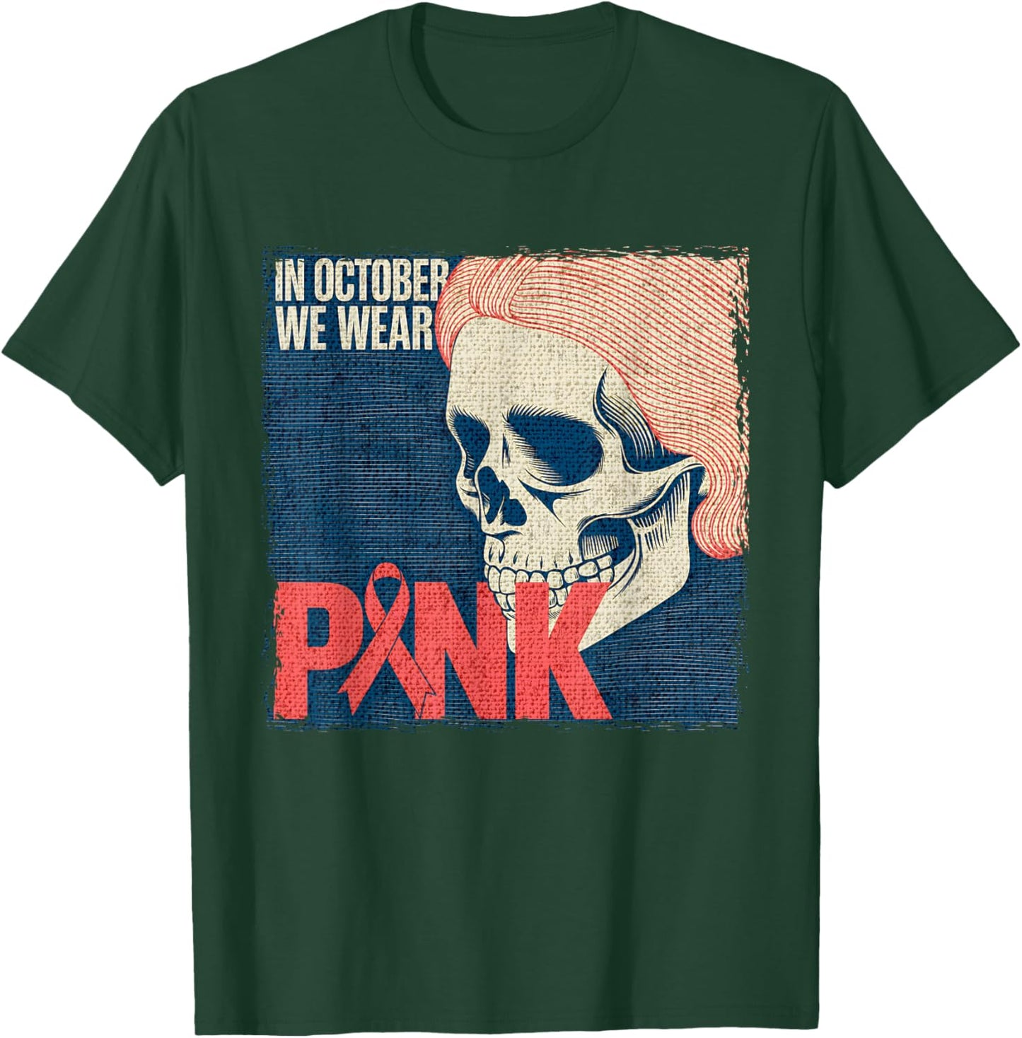 in October We Wear Pink Breast Cancer Awareness Month Skull T-Shirt - T-Shirt | Forest