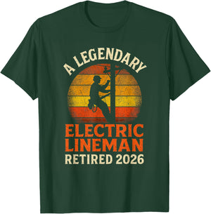 Electric Lineman Legendary Retired 2026 Vintage Retirement T-Shirt - T-Shirt | Forest