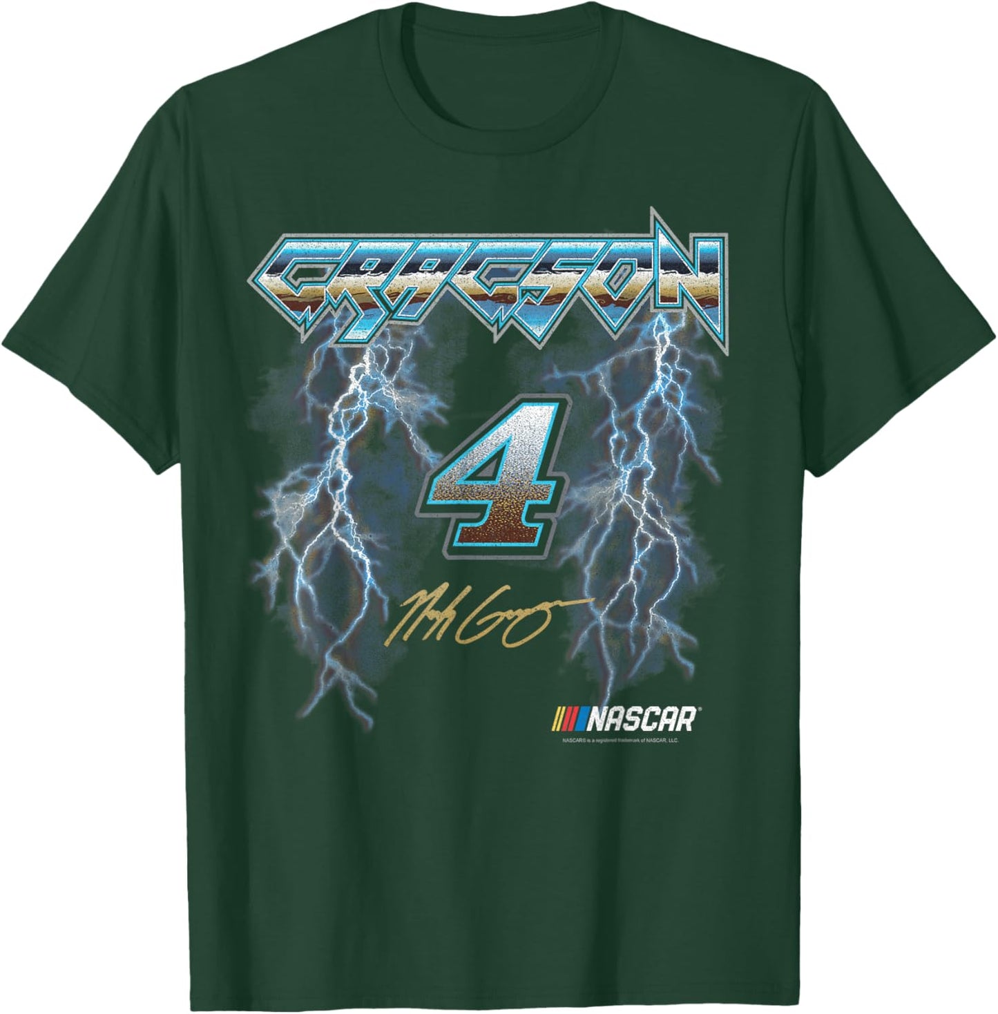 NASCAR Noah Gragson No. 4 Lightning Metalic Neon Blue Text T-Shirt - T-Shirt | Forest