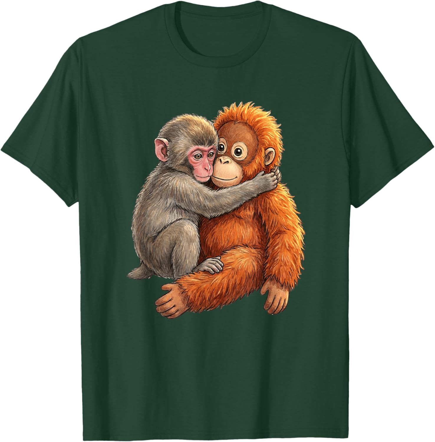Baby Macaque Hugging Plush Cute Monkey Monkey Punch T-Shirt - T-Shirt | Forest