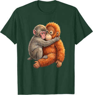 Baby Macaque Hugging Plush Cute Monkey Monkey Punch T-Shirt - T-Shirt | Forest