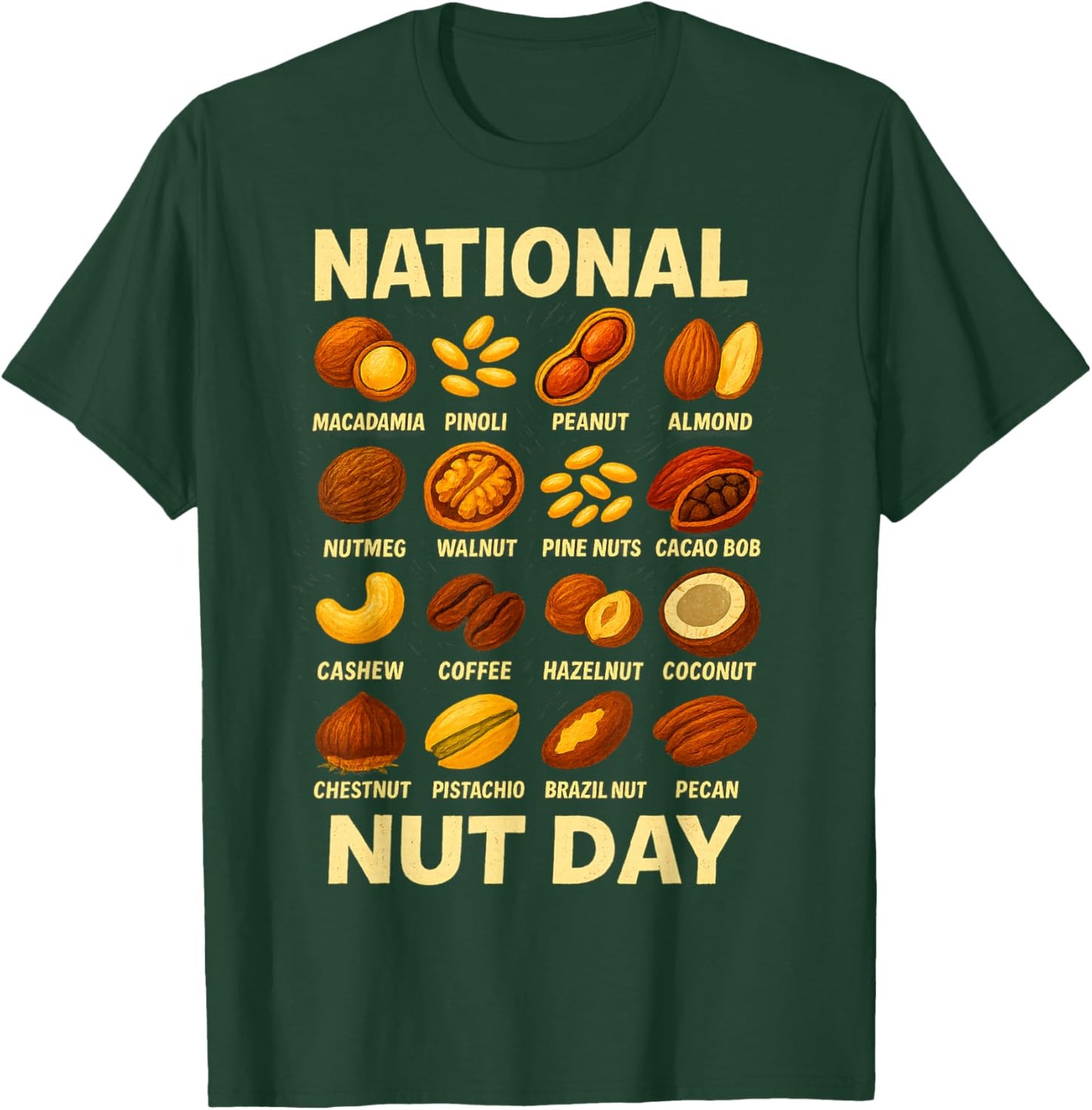 National Nut Day Design with Peanut Almond Cashew Walnut Fun T-Shirt - T-Shirt | Forest