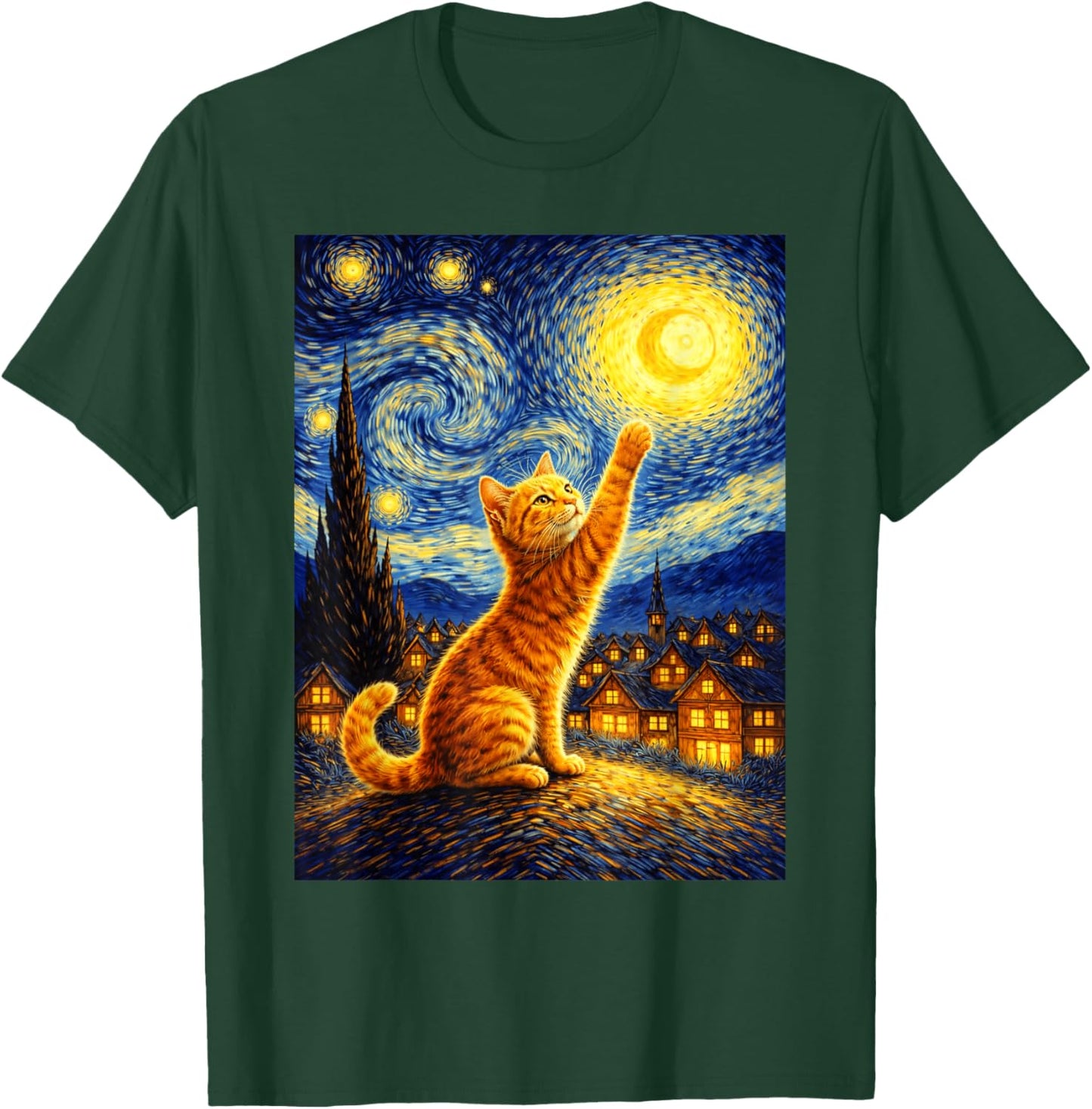 Cat Style Starry Night Art Funny Graphic T-Shirt - T-Shirt | Forest