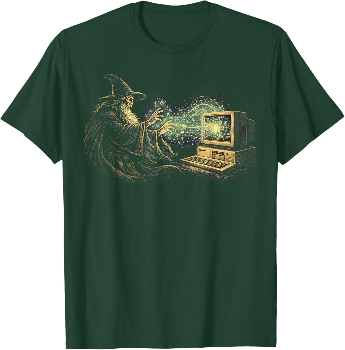 Computer Wizard Retro Fantasy Information Technology IT Guy T-Shirt - T-Shirt | Forest