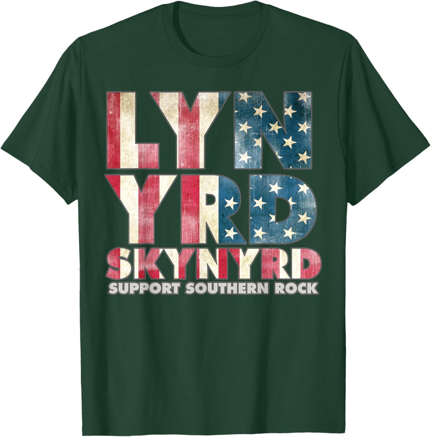 Lynyrd Skynyrd Flag Logo US Stars Stripes 70s Rock Southern T-Shirt - T-Shirt | Forest