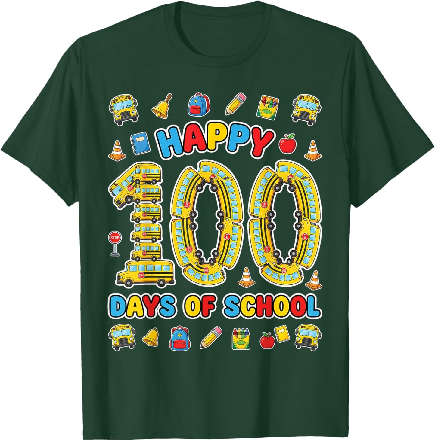 Happy 100th Day of School Bus Driver 100 Days of School Kids T-Shirt - T-Shirt | Forest