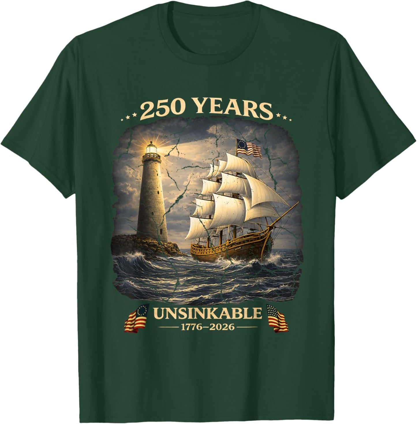 250 Years Patriotic Tall Ship 1776-2026 250th Birthday T-Shirt - T-Shirt | Forest