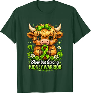 Slow But Strong Kidney Warrior Highland Cow Disease Awarenes T-Shirt - T-Shirt | Forest