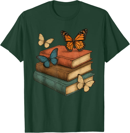 Butterflies and Books Cute Butterfly T-Shirt - T-Shirt | Forest