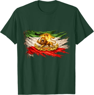 Iran Flag with Lion and Sun Emblem, Vintage Persian Heritage T-Shirt - T-Shirt | Forest