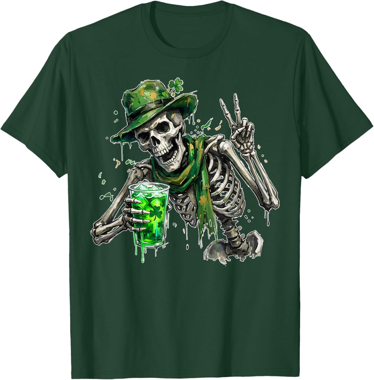 Skeleton Skull Drinking Beer Dead Inside St. Patrick's Day T-Shirt - T-Shirt | Forest