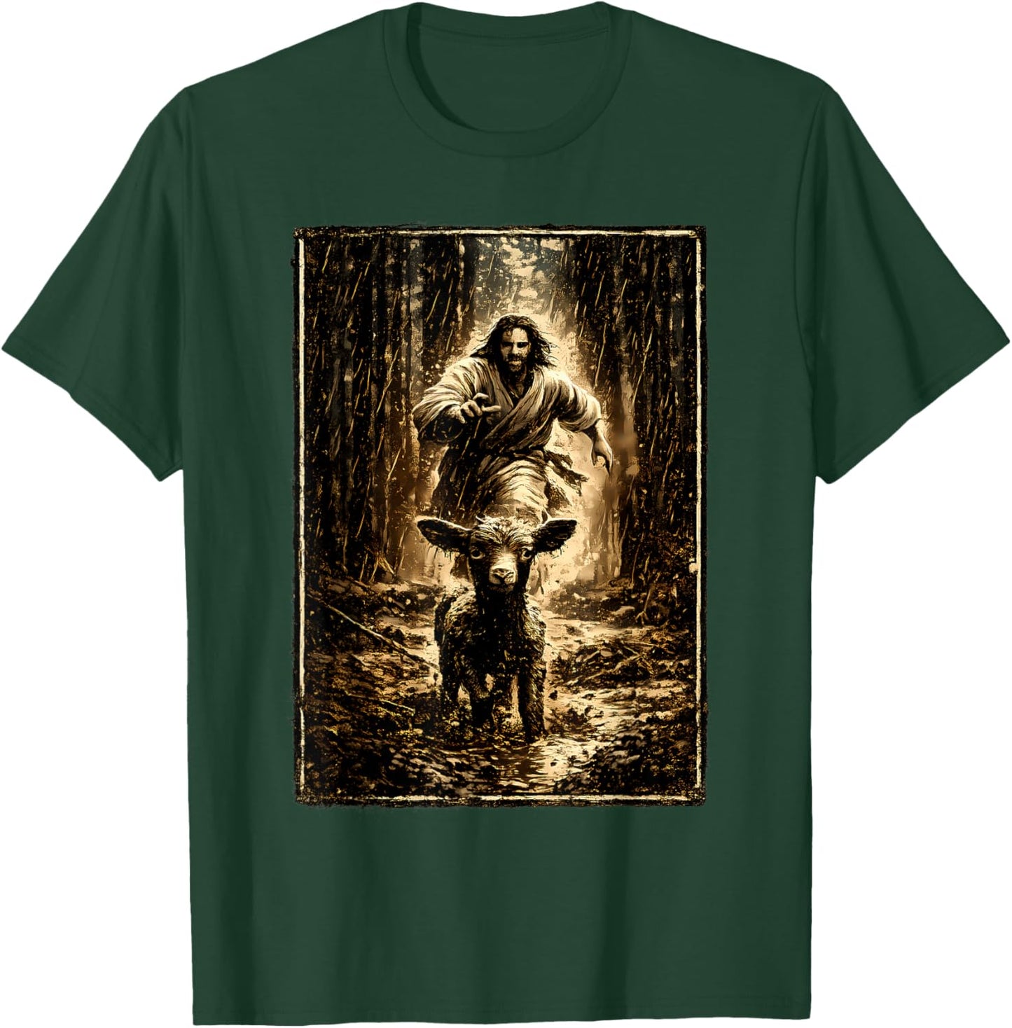 Jesus Chasing Lamb T-Shirt - T-Shirt | Forest
