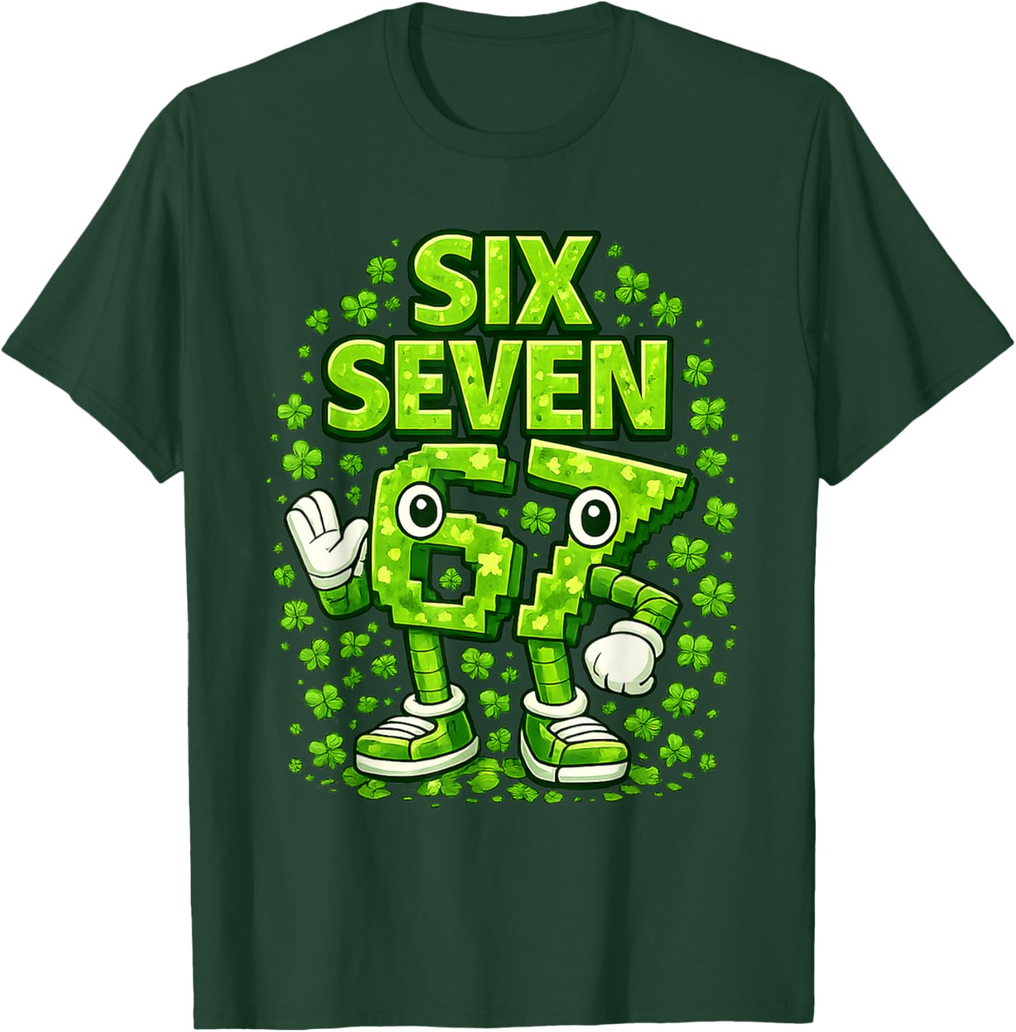 Kids Meme 67 Six Seven 6 7 St Patricks Day Irish Shamrock T-Shirt - T-Shirt | Forest