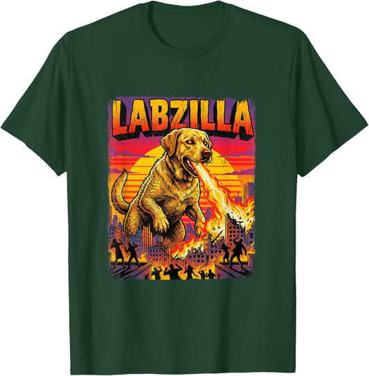 Labzilla Giant Yellow Labrador Retriever Dog Monster Parody T-Shirt - T-Shirt | Forest