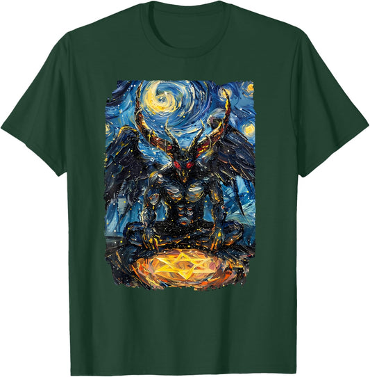 Occult Baphomet Starry Nights Goat Pentagram T-Shirt - T-Shirt | Forest