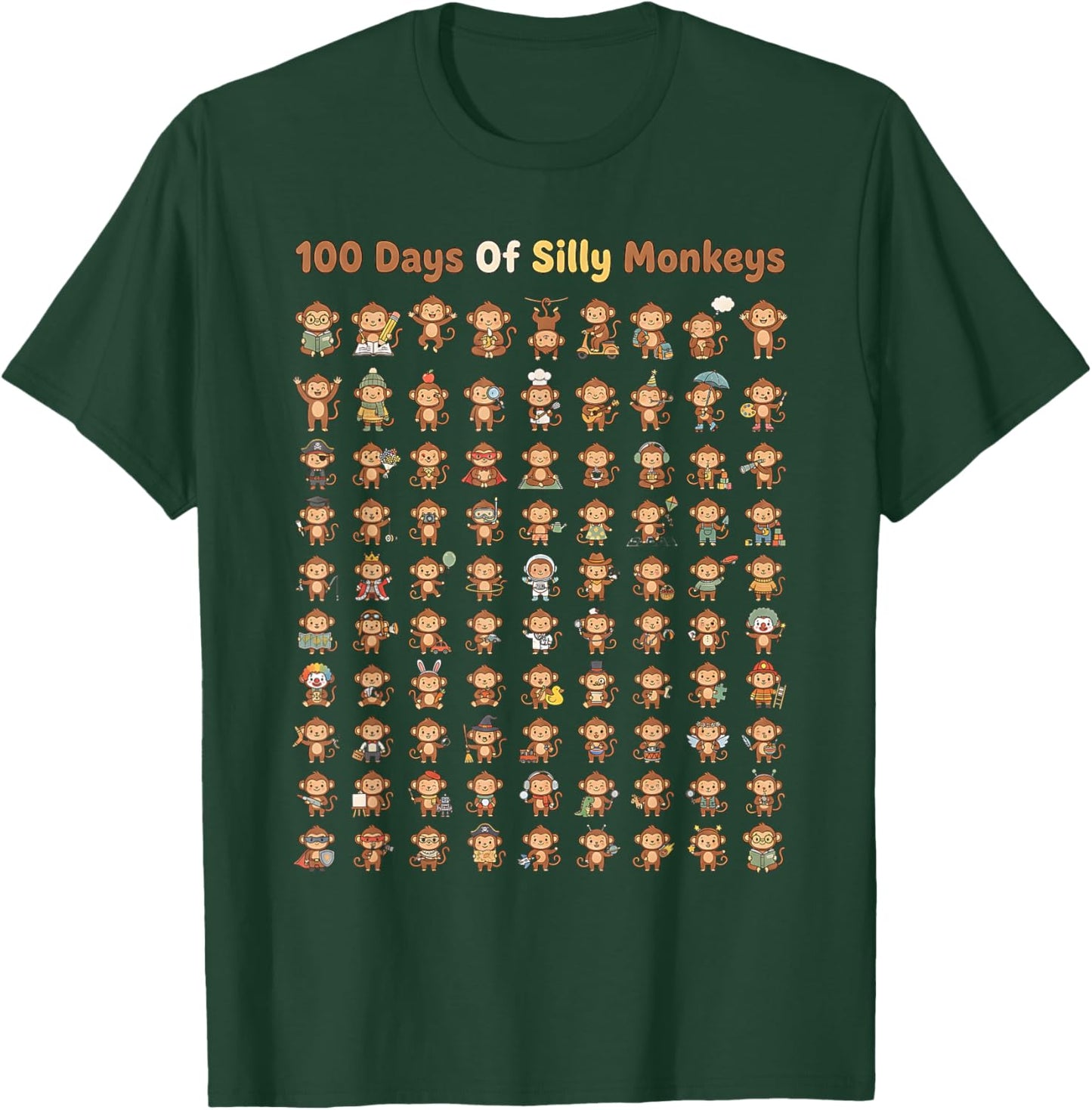 Funny 100th Day of School Teacher 100 Days of Silly Monkeys T-Shirt - T-Shirt | Forest