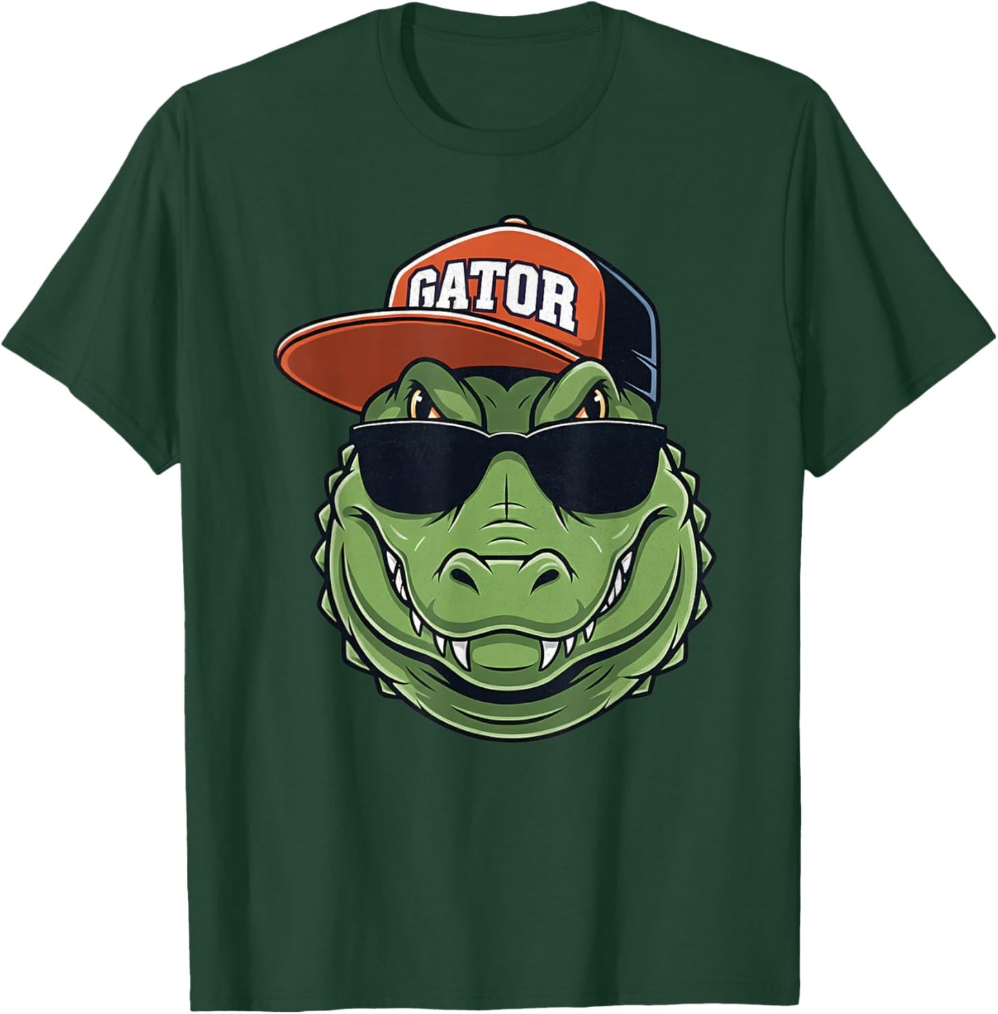 Cool Crocodile Animal Gator Graphic with Cap and Sunglasses T-Shirt - T-Shirt | Forest