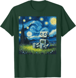 Starry Night Robot Funny Painting Art Meme Kids Men Women T-Shirt - T-Shirt | Forest