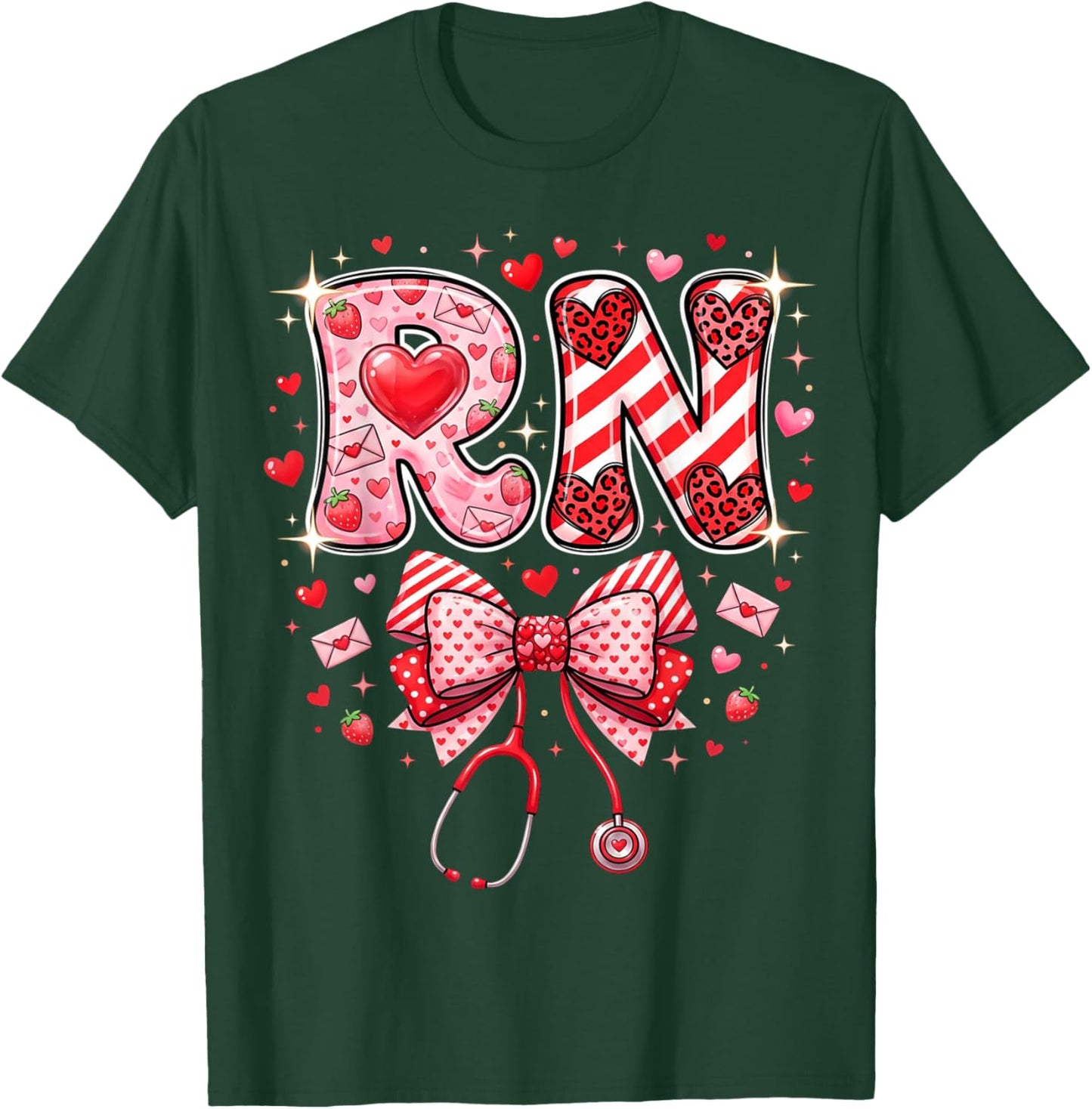 Healthcare Heart Registered Nurse RN Valentines Nurses T-Shirt - T-Shirt | Forest