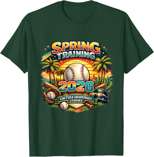 Spring Training 2026 Retro Baseball Design Palm Cactus T-Shirt - T-Shirt | Forest