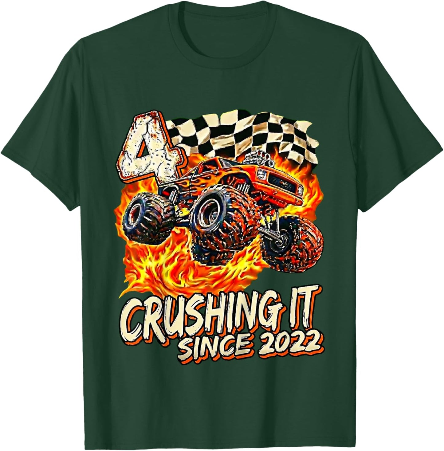 Kids Birthday Monster Truck Boy 4 Year Old Crushing It Since 2022 T-Shirt - T-Shirt | Forest