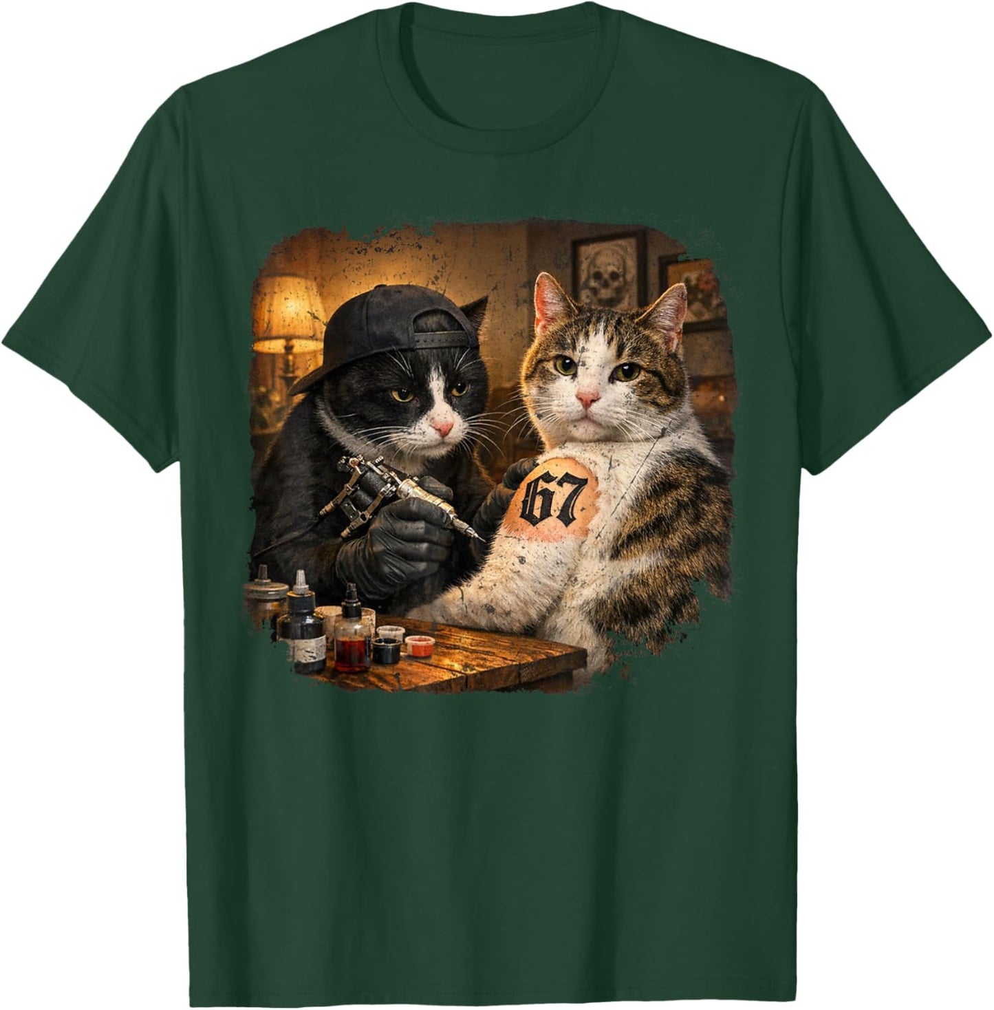 Vintage Cat Tattoo Inked Kitty Artist Funny 67 Meme T-Shirt - T-Shirt | Forest