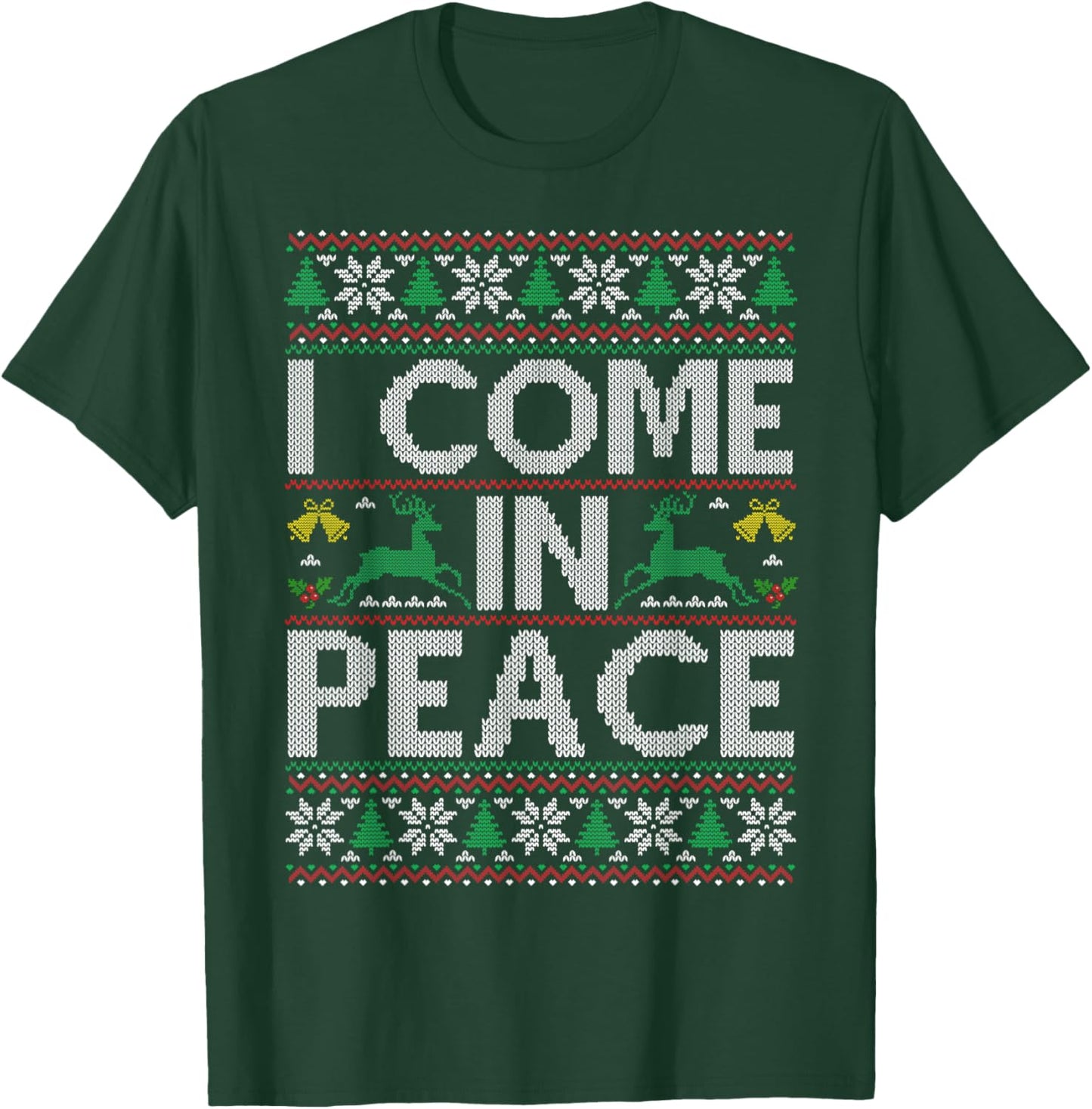 I Come in Peace Couple Matching Ugly Christmas Sweater T-Shirt - T-Shirt | Forest