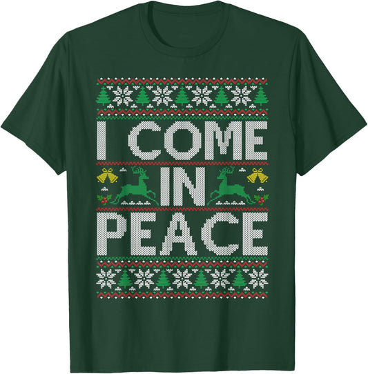 I Come in Peace Couple Matching Ugly Christmas Sweater T-Shirt - T-Shirt | Forest