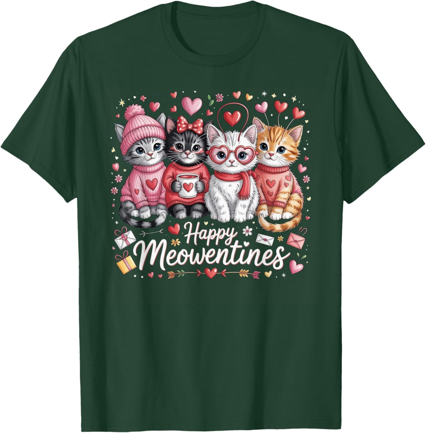 Happy Meowentines Valentine Cat Lovers T-Shirt - T-Shirt | Forest